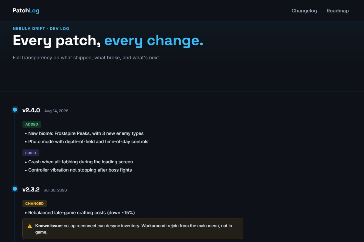 Patch Log template preview