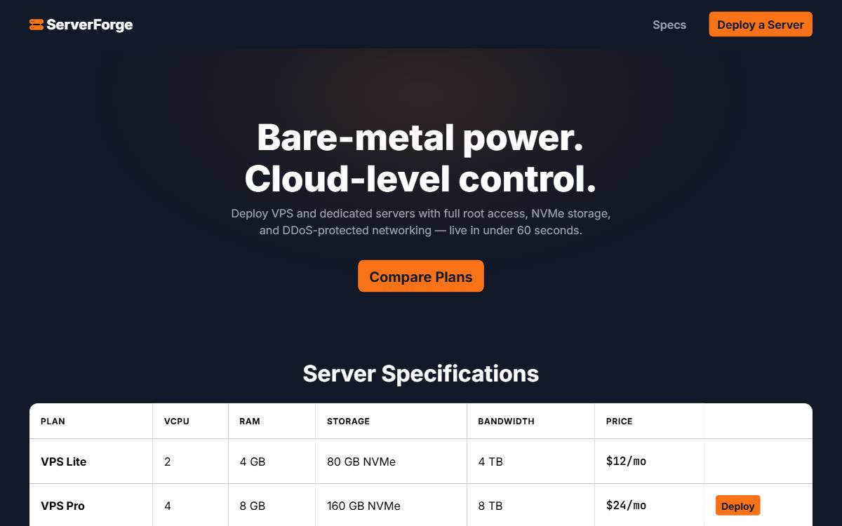 ServerForge template preview